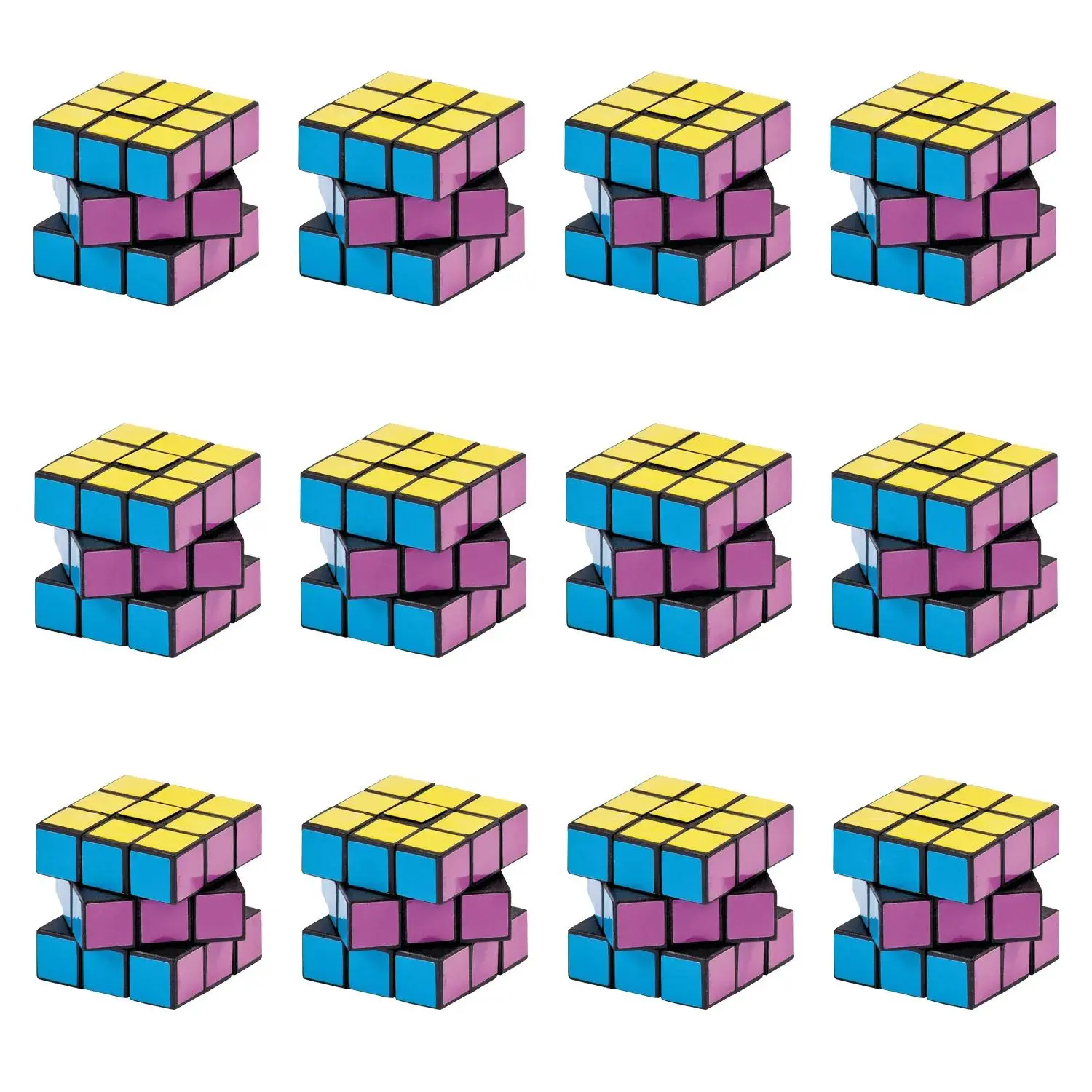 1 1/2" Mini Assorted Bright Colors Plastic Puzzle Cubes - 12 Pc.