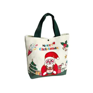 Christmas Gift Bag Cartoon Santa Claus Elk Xmas Tree Handheld Canvas Bag Merry Christmas Decor  Happy New Year 2025