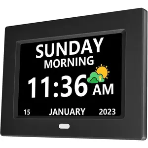 7 Inch Digital Clock with Day and Date for  Alzheimer's Clock Customizable Alarms 3 Display Modes Large Font  Clock for Seniors Auto DST Black