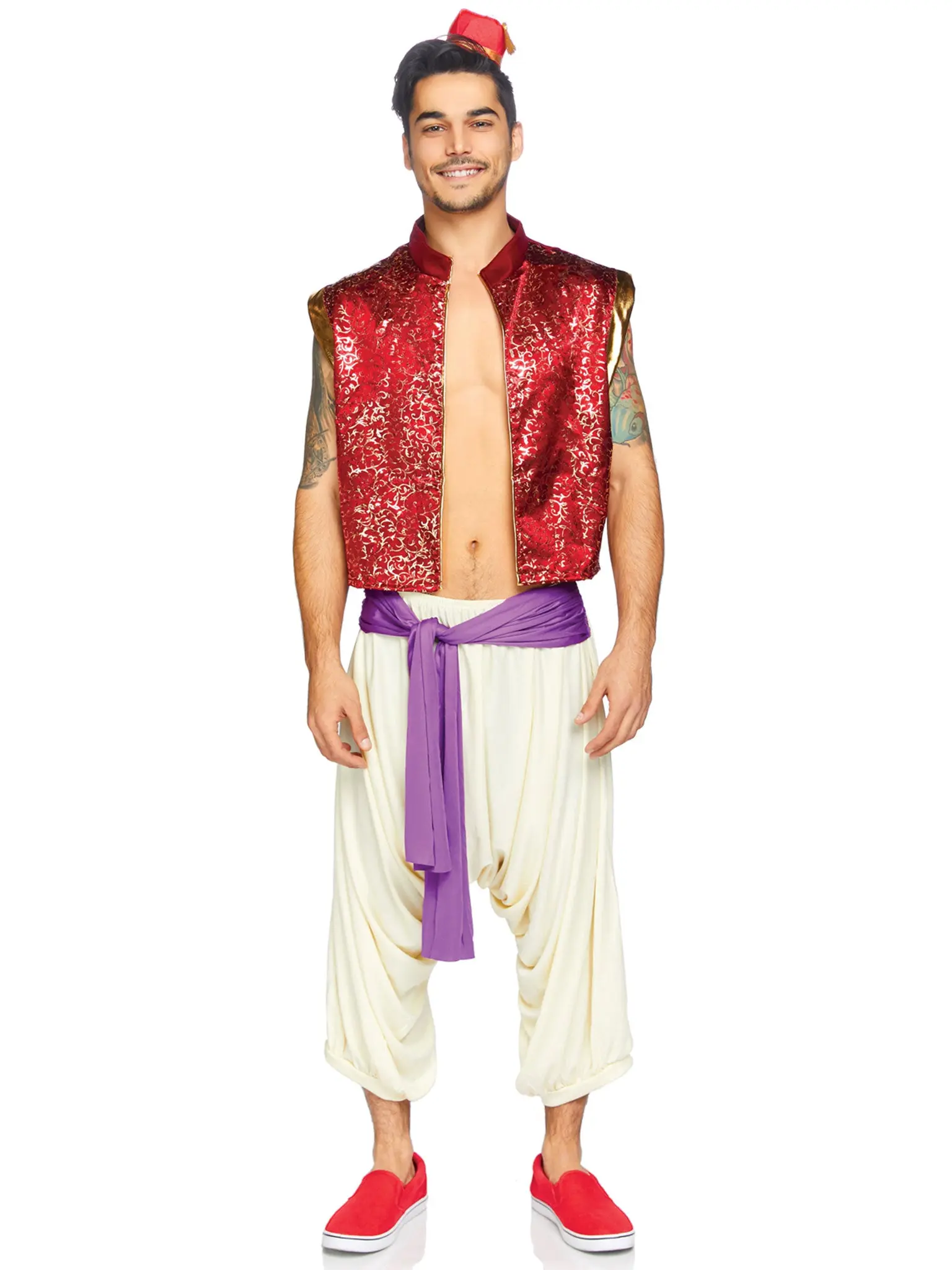 Men's Desert Prince Rat-Themed Costume Suit - Stretchy Elastic Polyester Menswear with Harem Pants & Vest for Special Occasions