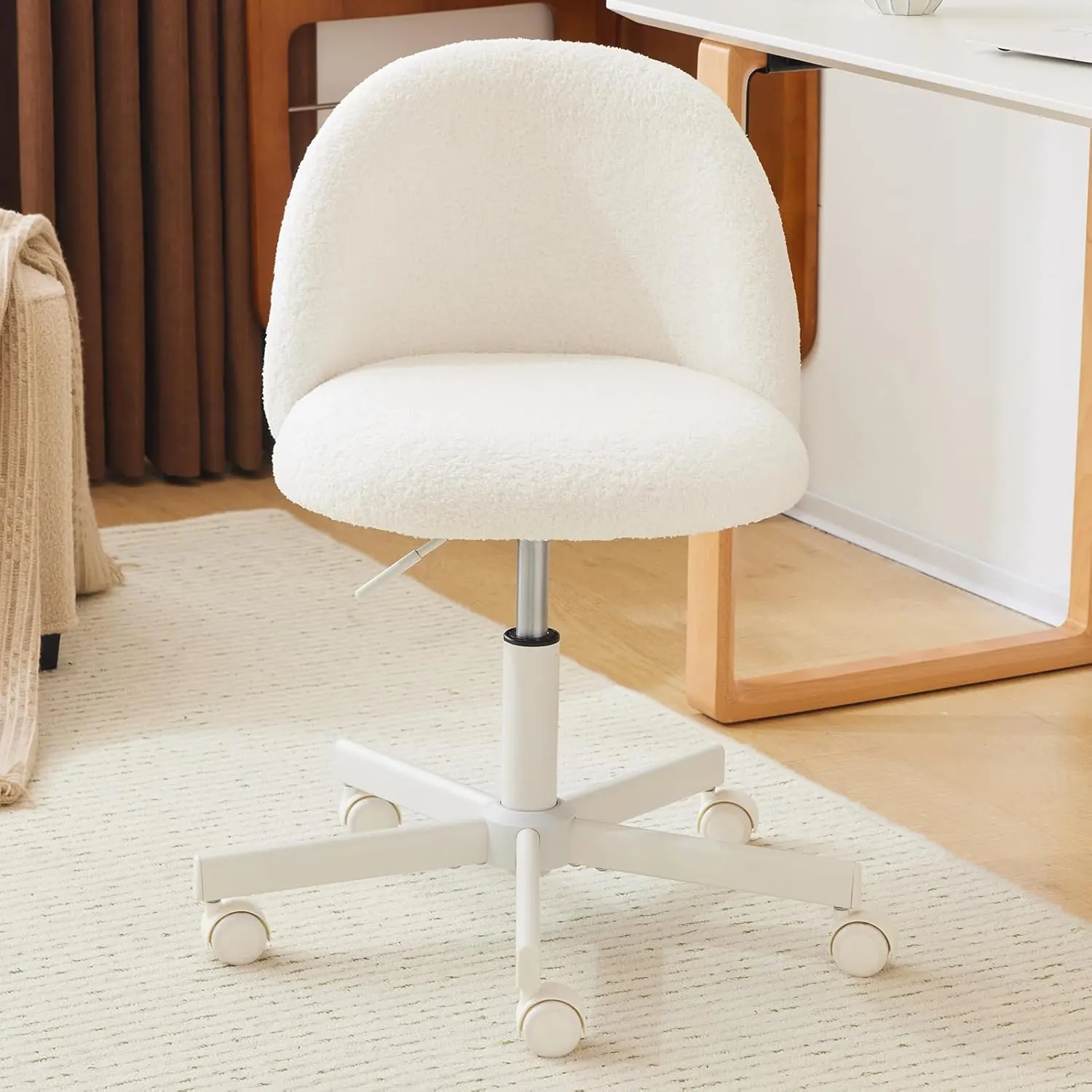 【Father's Day Gift】Karlhome Modern Vanity Chair with Back, Velvet Desk Chair for Girls, Small Office Chair with Silent Wheels, Stylish and Comfortable