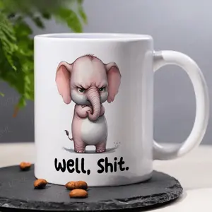 Humorous 11 Oz Elephant Ceramic Mug Well Shit White Black Interior Reusable Drinkware Ideal For Coffee & Humor Enthusiasts Unique Gift House Decor Durable Ceramic