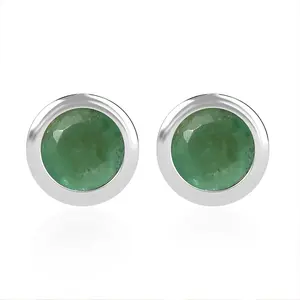 Shop LC Poke Free  Emerald 0.50 ctw Stud Earrings in Rhodium Over Sterling Silver