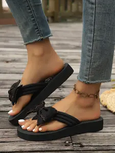 Women's Large Size Handmade Bow Non-Slip Sandals, Comfortable Beach & Pool Shoes, Fashion Summer Footwear, Boho Style