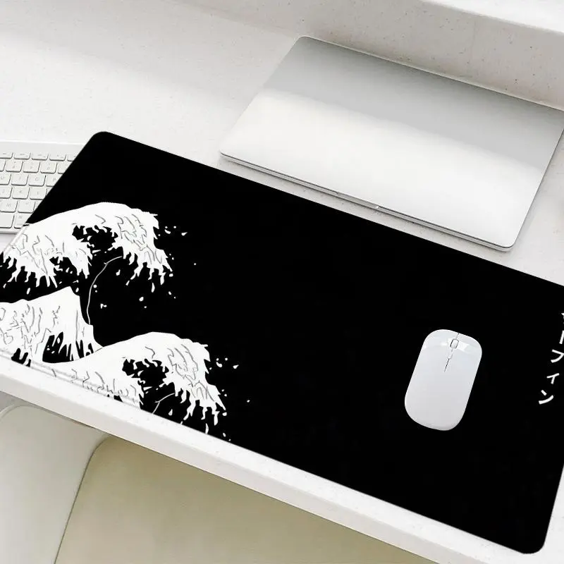 The Great Wave Pattern Mouse Pad,  1 Count Rectangle Gaming Mouse Pad, Non-slip Rubber Base Stitched Edge Desk Keyboard Mat for Home Office Game, Gaming Desk Accessory, Desk Accessories, Desk Mats