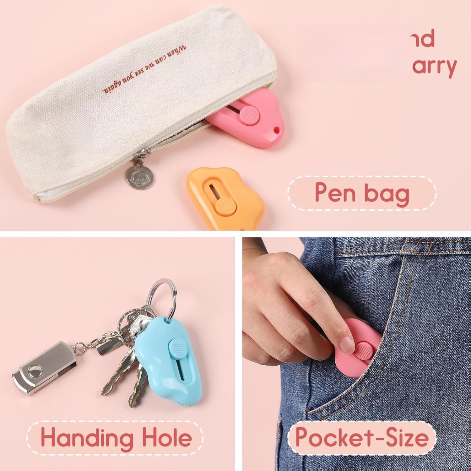 [New Deal] 6Pcs Cloud Box Cutter Retractable, Mini Utility Knife Letter Opener Envelope Slitter, Small Package Opener Paper Cutters with Keychain Hole for Office Home School Stationery DIY Crafts Rainbow Color