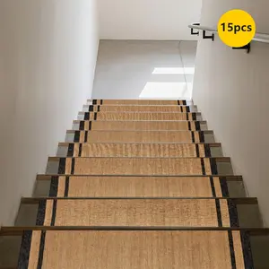 15pcs Stair Mats, Long Stair Treads, Non-Slip Stair Carpets, Long Stair Tread Carpet Set, Home Decor Rubber Stair Treads, Decorative Stair Mats, Protective Step Carpets, Home Decor Stair Mats for Stairs