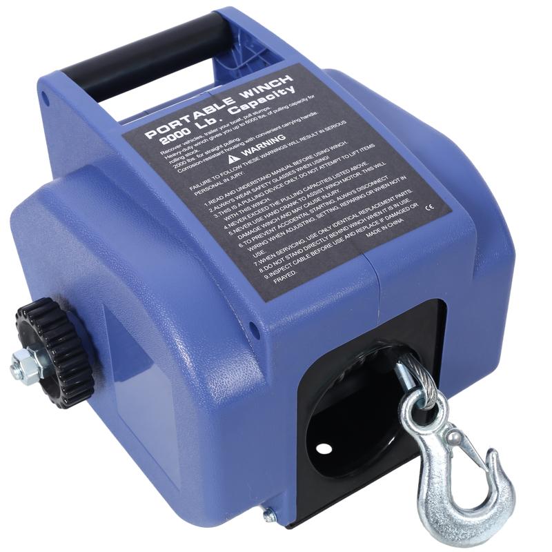 Hdmw 12v Trailer Winch,Reversible Electric Winch, for Boats up to 5000 lbs, Galvanized Wire Rope, with extra pulley hook, Rapid Mount, wirelss remote control,power in and power out.blue plastic casing