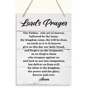 Christian Wall Art: Hanging Wooden Plaques, Religious Signs - Lord's Prayer, Our Father Who Art In Heaven - Farmhouse & Church Decor