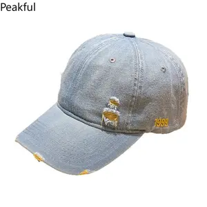 Trendy Women's Casual Washed Denim Sports Hat – Distressed Snapback for Men & Women – Ripped Hip Hop Fishing Cap for Street Style, Outdoor Adventures & Everyday Wear