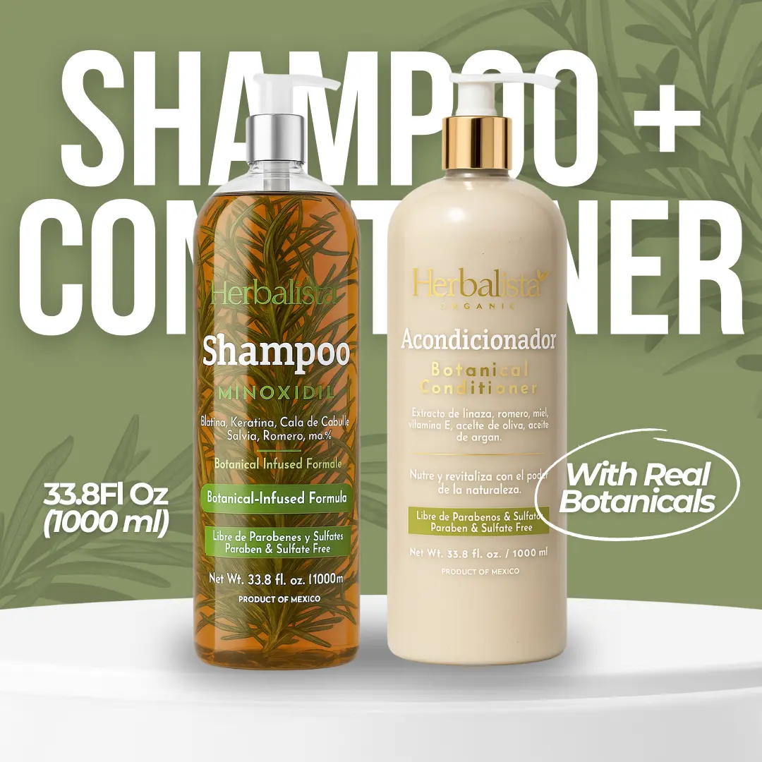 Herbalista Viral Herbal Hair Care Bundle – Shampoo Minoxidil & Conditioner Set 1000ml (33.8 fl oz) Each – With Real Botanicals – Strengthens, Nourishes & Smooths – 100% Natural & Handcrafted