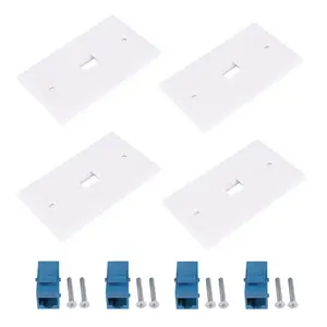 4x Cat6 Ethernet Wall Plate Outlet 1 Port RJ45 Network Female To Female Keystone Wall Coupler Jack Plate White & Blue