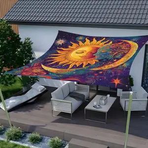 1Pcs Bohemian Sun and Moon Pattern Camping Sunshade Tent Cloth, suitable for outdoor camping, beach, park, backyard camping decoration (support poles not included)