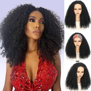 20 Inch Kinky Curly Half Wig, 3-in-1 Upgrade Synthetic Half Wig with Drawstring, 210% Density Seamless Clip-In & Flip-Over Headband Wig for Women, Wear and Go Beginner Friendly, Natural