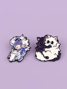 2pcs/set Cartoon Anime Character Enamel Pins, Cute Hugging Cat Zinc Alloy Badge Brooches, Unique Design Pin, Men&Women's Fashion Accessory ,Gifts for Friends, Personalized