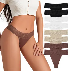 Deangelmon Lace Thongs for Women Seamless Underwear Thongs Womens Sexy No Show T-back Panties Pack Comfy Floral Basic Minimalist Polyamide