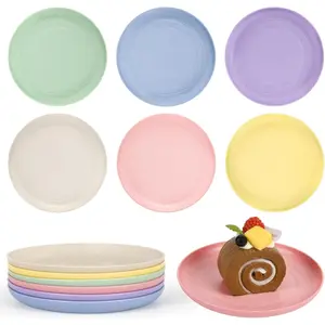 6 Inch 6 Pack Wheat Straw Small Plates Lightweight Unbreakable Plastic Dinner Plates for Kids Adults Camping Dinner Salad Dessert