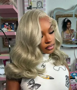 Loose Body Wave Ash Blonde Bob Lace Frontal Human Hair Wigs Transparent Thin Lace Milk Tea Ash Blonde Virgin Human Hair Wigs Natural Wave 13X4 Lace Front Glueless Pre Plucked With Baby Hair