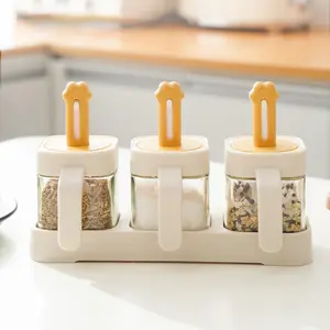 1 Set Seasoning Pot Set Kitchen Spice Jar Condiment Container Creative Flavor Enhancer Lid Storage Box With Spoon Food Storage Box Kitchen Utensils