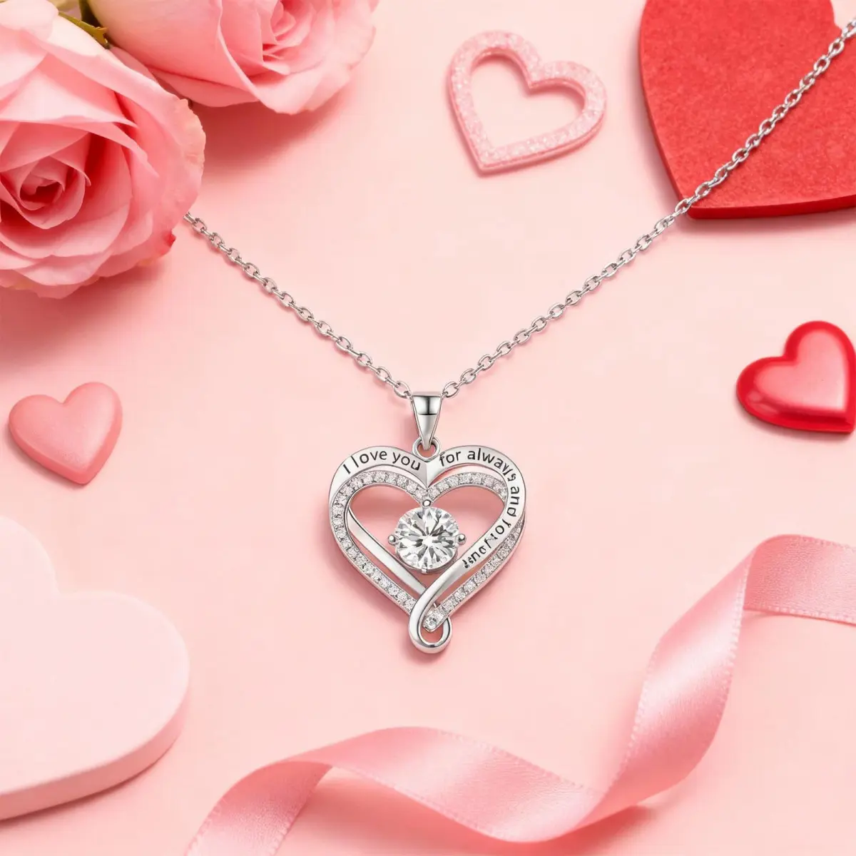 Women's Eternal Intertwined Double Heart Locket Necklace - Engraved Crystal Zircon Pendant, Dainty Costume Jewelry for Daily Romantic Wear, Gift Option, Heart Locket Necklaces, Dainty Necklaces