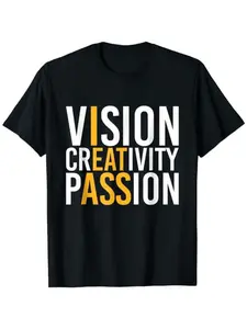 Premium Soft Cotton Unisex Vision Creativity Passion Highlight Yellow Letter Motivational Crew Neck Graphic Tee