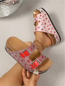 Women's Summer Fashion Thick Sole Sandals Bohemian Style Platform Slides 2026 New Arrival Strappy Metal Buckle Studs Decorated Height Incr Beach Shoes