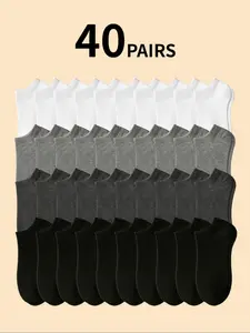 40 pairs of solid color short socks, unisex, classic black, white and gray combination, fashionable and versatile, sports athletic socks, casual socks, suitable for daily casual wear and sports outfits, suitable for all seasons