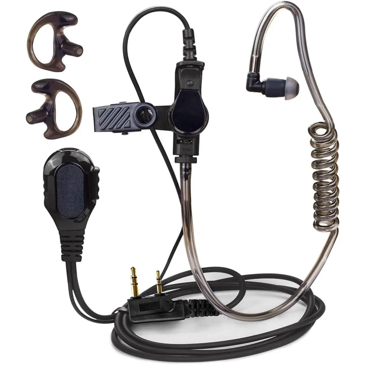 Covert Acoustic Tube Earpiece with Mic for  UV-5R Walkie Talkies,  Headset and PTT Compatible with 2 Way Radios Brands  and Kenwood, Puxing, Wouxun (Black)