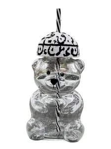 KunFaya Bear Glass Cup 20oz  | Reusable Cup w/ Straw Lid | Aesthetic & Handmade Style