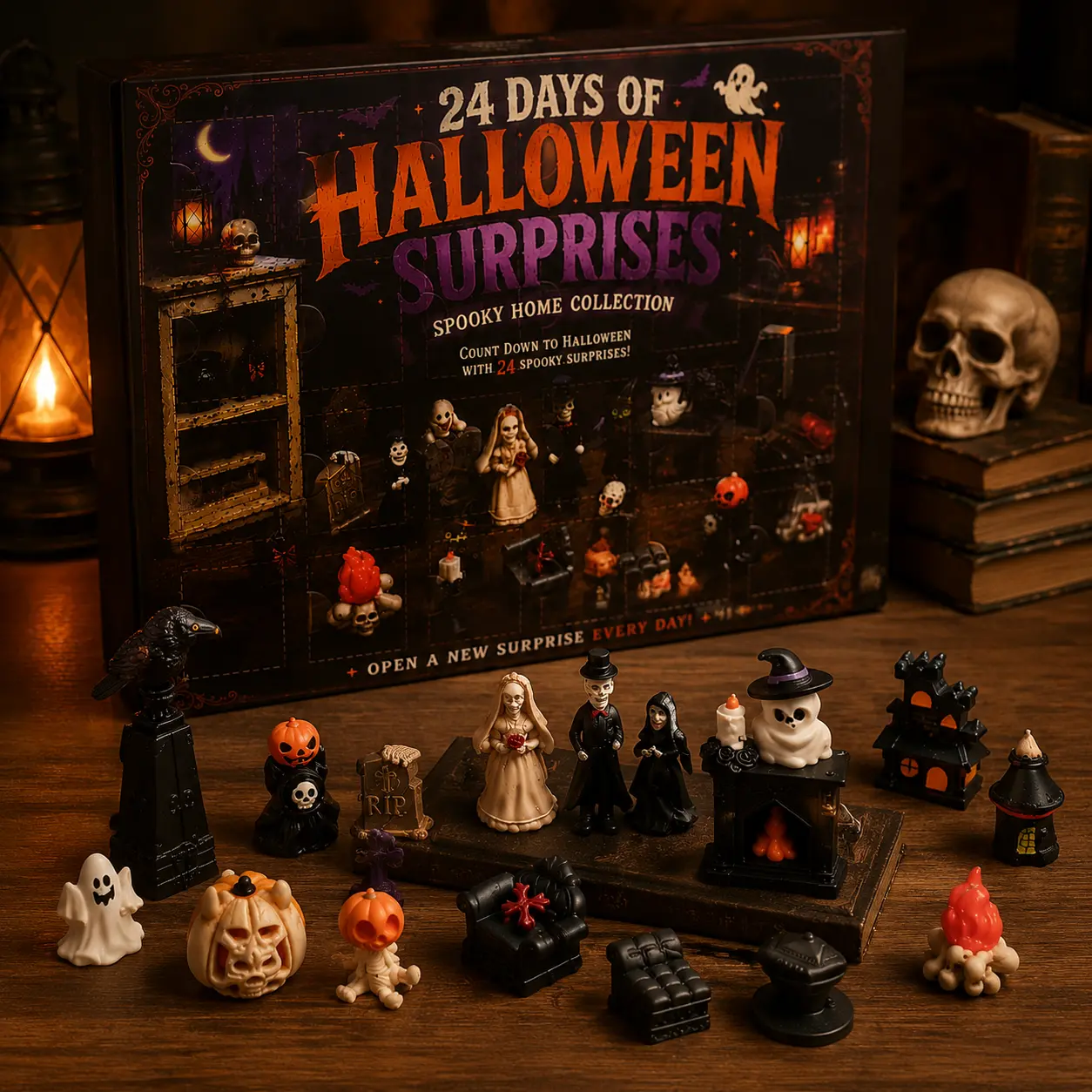 24-Day Halloween Spooky Advent Countdown Calendar with Mini Figurines, Festive Home Decor, Kids’ Holiday Gift