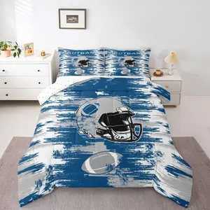 Football Bedding Set Soft for Boys Girls,Rugby Sports Comforter Set Football City Duvet Quilt Microfiber Bedroom Decor Blue Gray