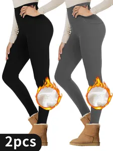 2 PCS Warm High-Waisted Fleece Yoga Leggings with Pockets - Thermal Women's Activewear for Winter Comfort & Performance