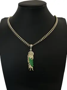 San Judas Tadeo Necklace with Green Pendant and Chain 24 Inches Long 6mm Wide Unisex Elegant Accessory for Any Occasion