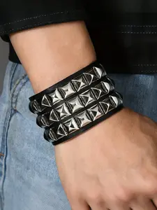 1pc Punk Style Bracelet  Faux Leather Men's Hip Hop Punk Style Bracelet | Three Rows of Rivets Motorcycle Rider Wristband for Parties and Performances Trendy Fashionable Accessories Fashion Bracelets