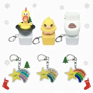 2PCS Keychain Fidget Gift Set – LED Sound & Light Stress Relief Keychain (Chicken/Duck/Toilet) & Inspirational Star Acrylic Pendant, Multi-Purpose Decoration, Perfect Holiday & Christmas Gift