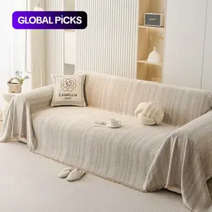 Solid Color Sofa Cover with Tassel Decor, 1 Count Non-slip Elastic Sofa Slipcover, Dustproof for Home Living Room Bedroom