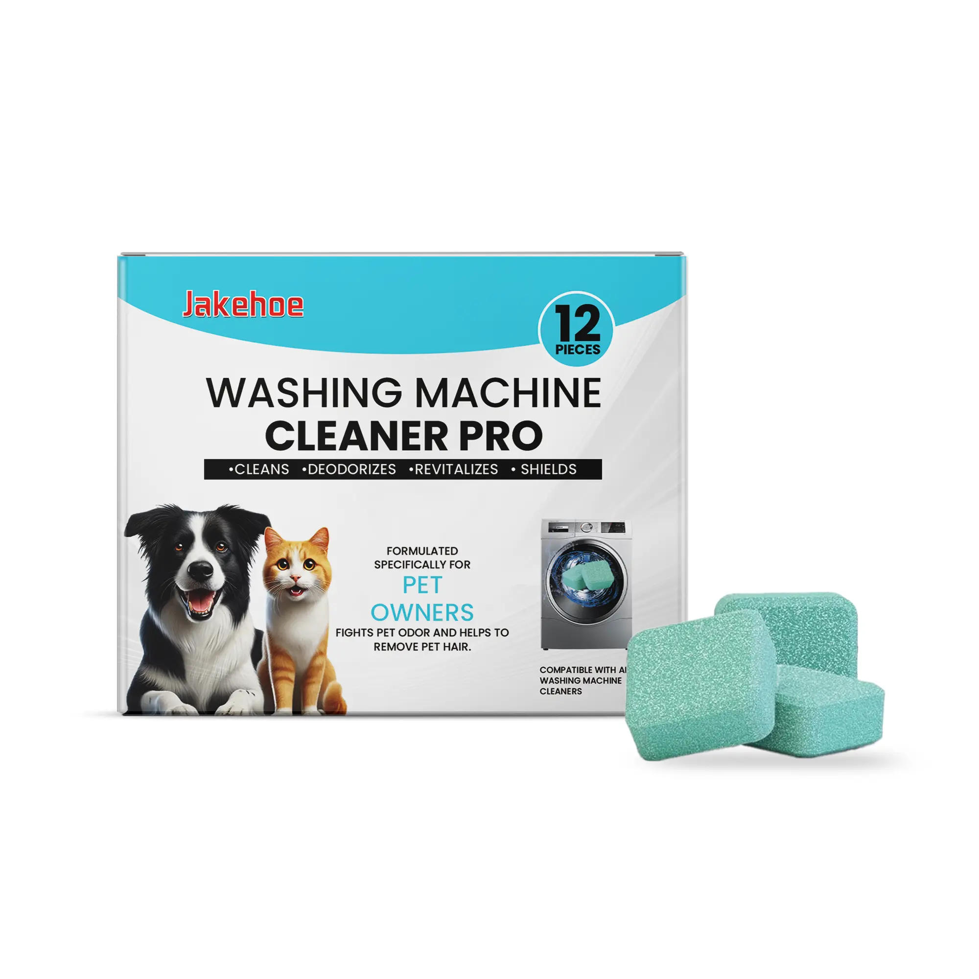 Jakehoe Washing Machine Cleaner Tablets 12 pack pet safe eco friendly cleaning tablets neutralizes pet related odors deep cleans grime keeps washing machine fresh easy to use