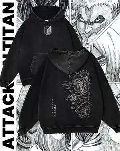 Attack on Titan Eren Yeager Hoodie, 2 sided Acid Wash Anime Sweatshirt