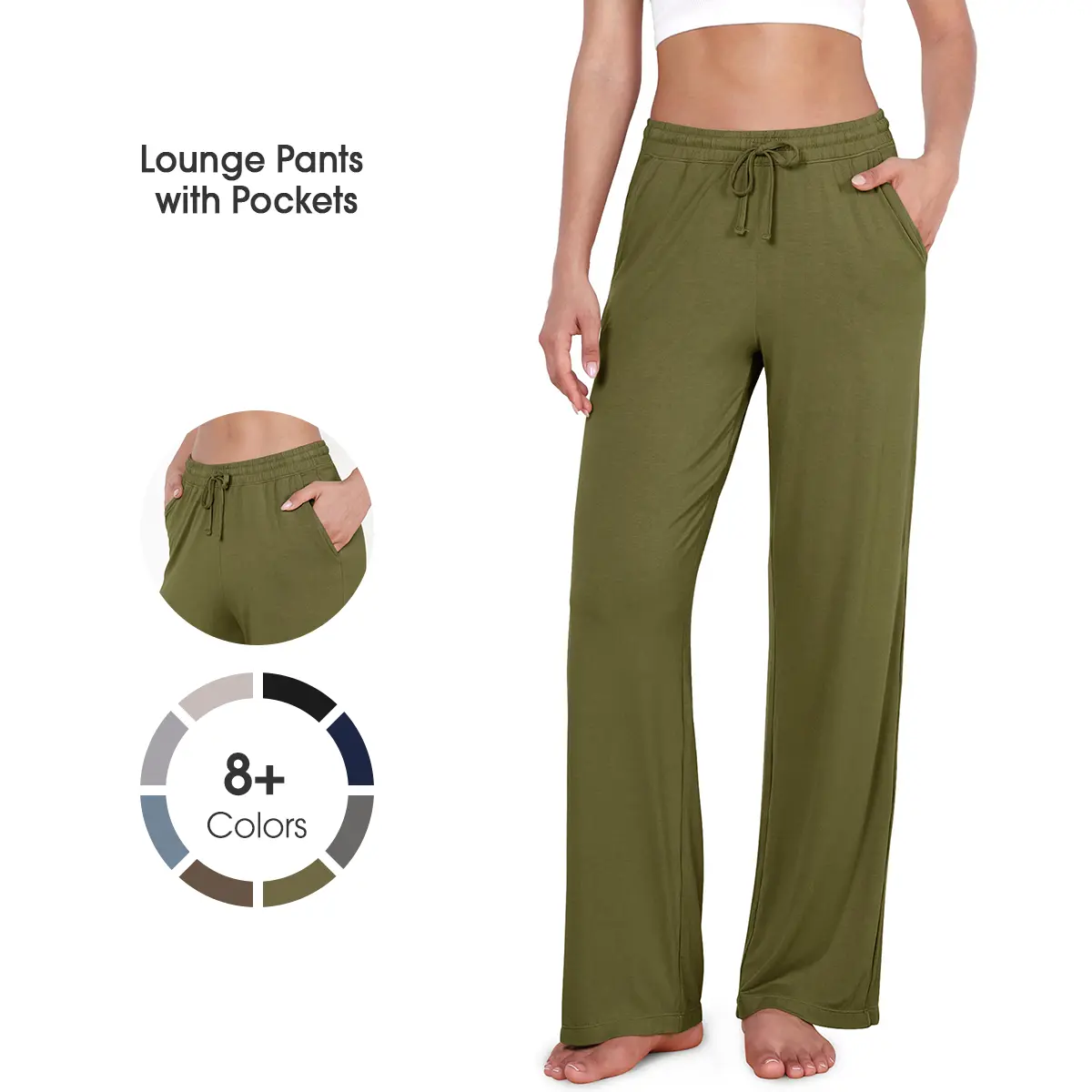 ODODOS Women's Lounge Pants with Pockets Drawstring Lightweight Loose Comfy Casual Pajama Pants-28/30" Inseam