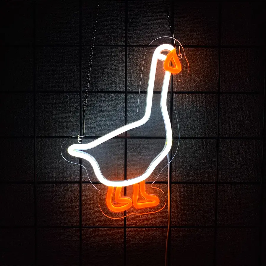 Cute Goose LED Neon Light for Kids Room Decor, Bedroom Wall Decoration, Birthday Gift, Party Supplies, USB Powered Easy Hang, Neon Light Sign