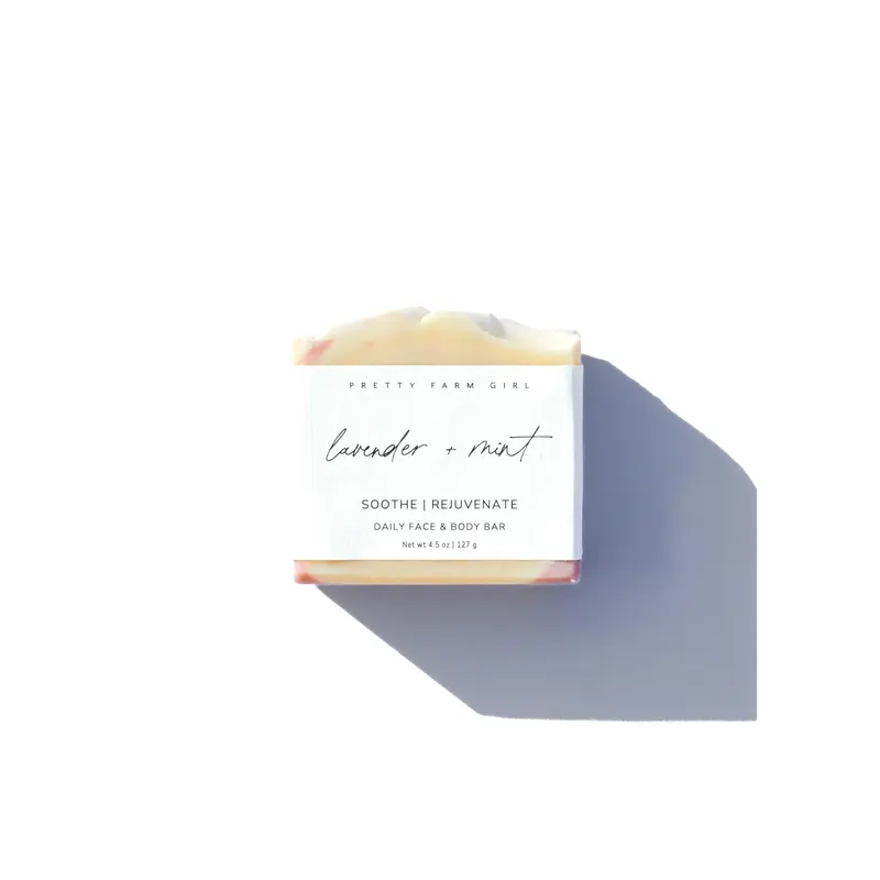 [Pretty Farm Girl] Lavender + Mint Milk + Honey Goat Milk Soap Bar – Soothing & Refreshing Cleanse for Sensitive Skin (4.25 oz / ~121 g)