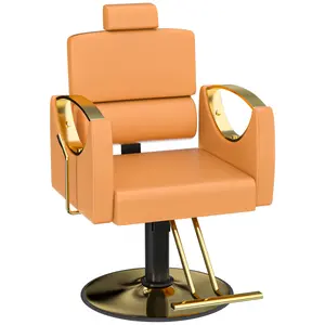 Orange Heavy-Duty  Barber Chair with Lumbar Support offers reclining 95°-155° and 360° swivel for hair stylist barbershop and home