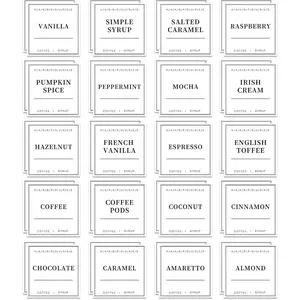 40PCS Coffee Syrup Labels for Coffee Bar, Coffee Station Syrup Dispenser Labels, Waterproof Labels for Coffee Syrup Bottles