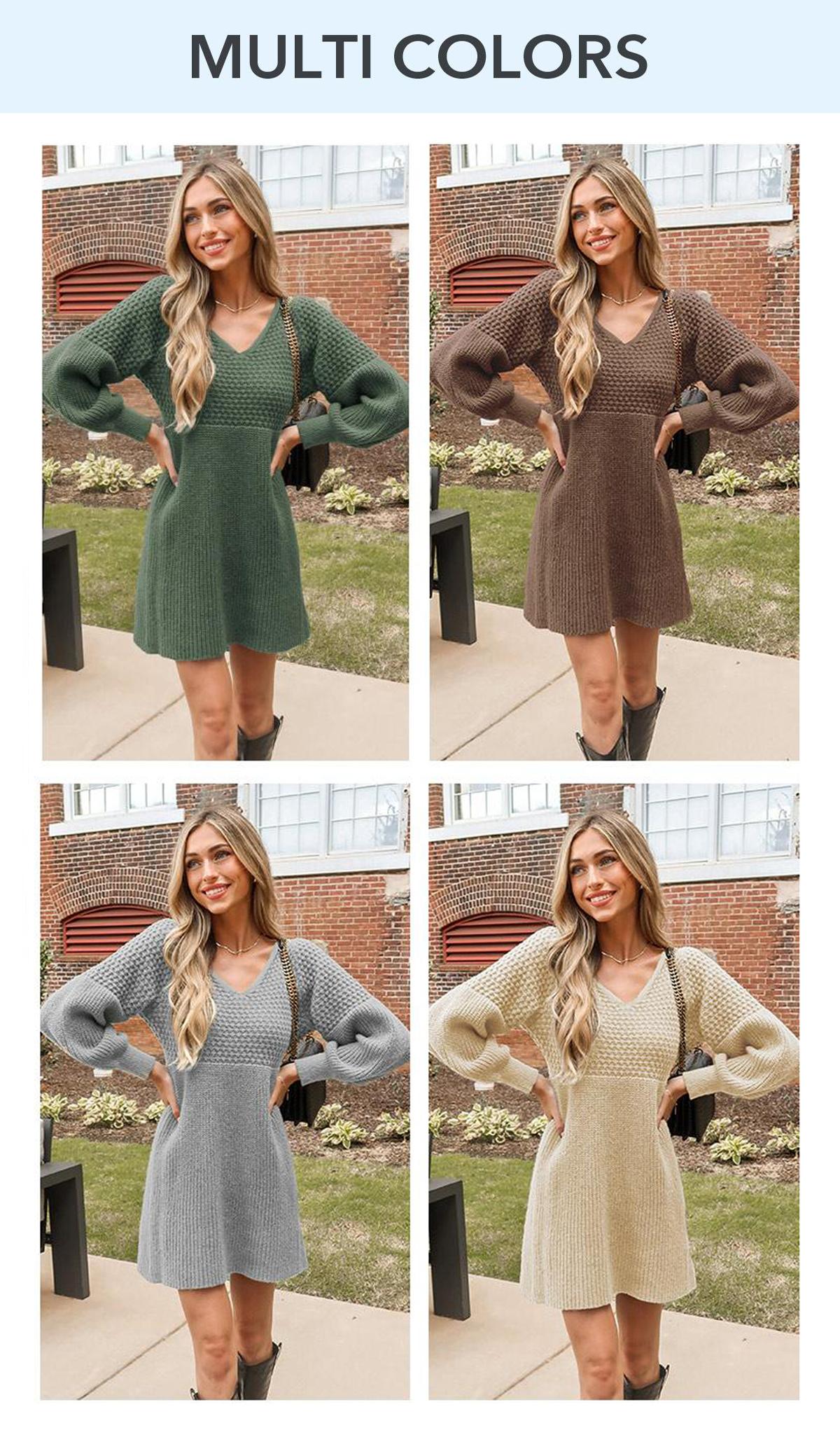 CUPSHE TikTokShopSpringGlowUp Honeycomb Textured Knit Mini Dress | Elegant V-Neck Long Sleeve Sweater Dress | Soft Girl Aesthetic Early Autumn Pullover Dress for Date Night