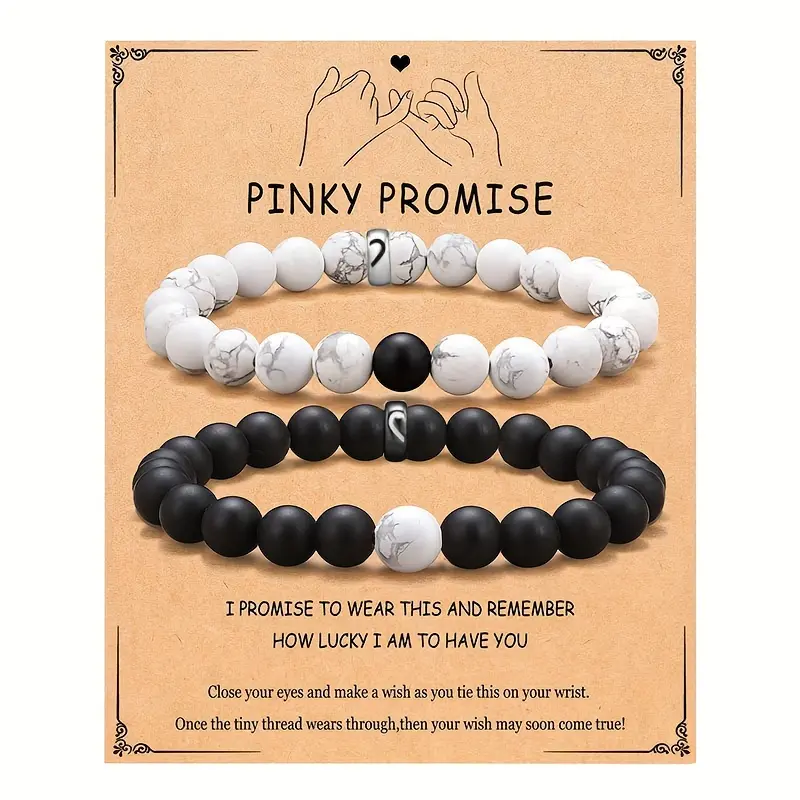 Natural Stone Matching Bracelets for Couples, 2-Piece Unisex Marble Beaded Set, Casual Promise Wrist Jewelry Gift, 19cm, Bangle, Thanksgiving, Love, Everyday Wear, Matching Pairs, 2Pcs, Promise Set, Birthday, Christmas, Daily