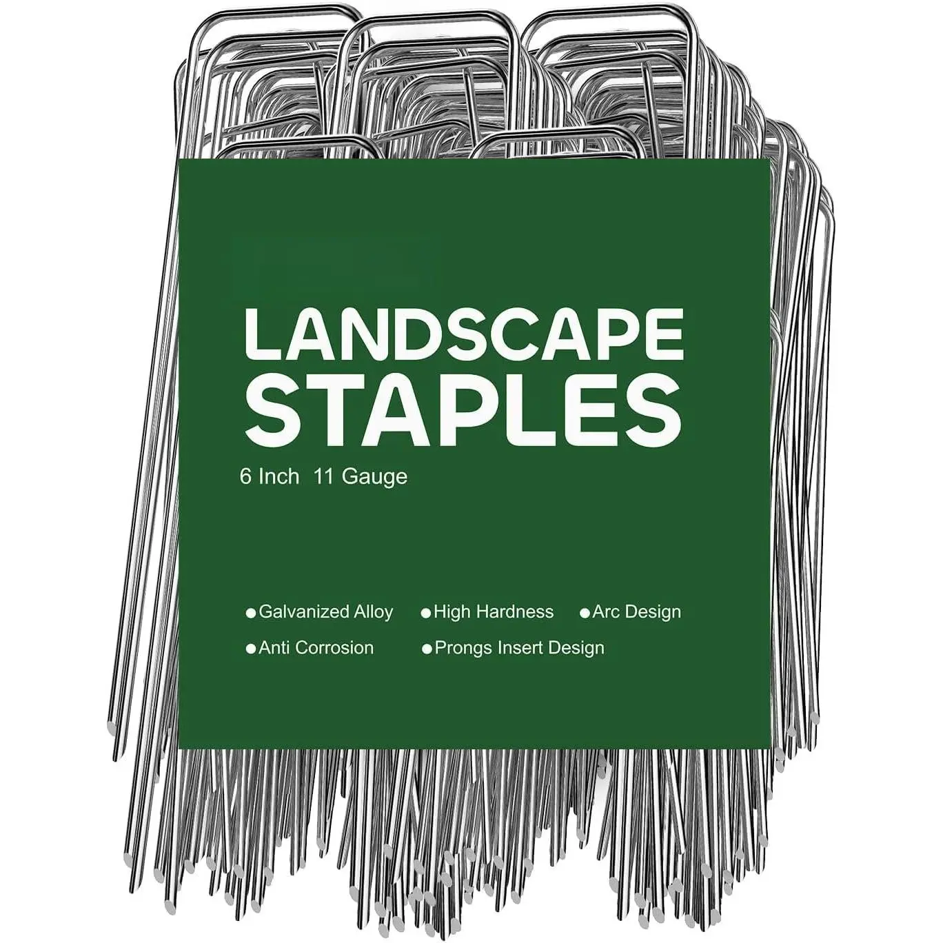 100 Pack Landscape Staples 6 Inch 11 Gauge Heavy Duty Hot-Dip Galvanized Steel Garden Stakes U-Shaped Weed Barrier Spikes Metal Ground Pins for Lawn and Yard Landscaping