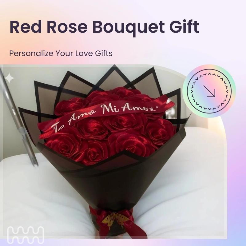 "Te Amo Mi Amor" Dozen Red Roses with Personalized  Ribbon Gift for Special Occasions Decorative Bouquet