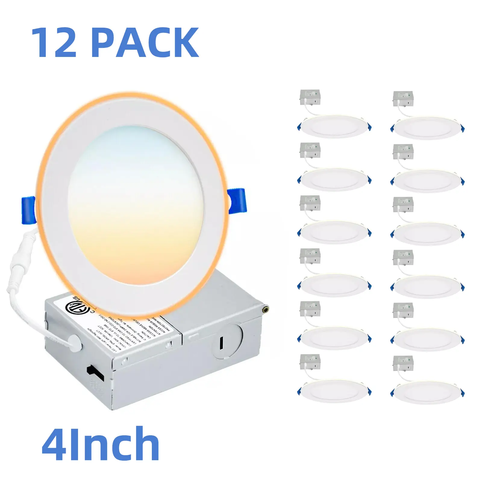 SEURON 12-Pack 4in 9W Ultra-Thin Dimmable Multicolor LED Recessed Ceiling Night Lights, 5 CCT, with Junction Box, IC-Rated, Damp-Rated, Home Decor Indoor Lighting, Affordable Prices