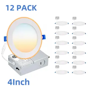 12 Pack 4 Inch 5 CCT 9W Ultra-Thin LED Recessed Ceiling Night Light with Junction Box Ultra-Thin Multicolor LED Recessed Lights Dimmable Ultra-Thin Recessed Ceiling Light Home Decor Lighting Affordable Prices Slim Downlights Damp Rated