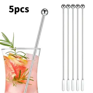 5-Piece Stainless Steel Stirring Rods, 7.5-Inch Coffee Stirrers, Mirror-Polished, Dishwasher-Safe, Cocktail & Beverage Stirrers